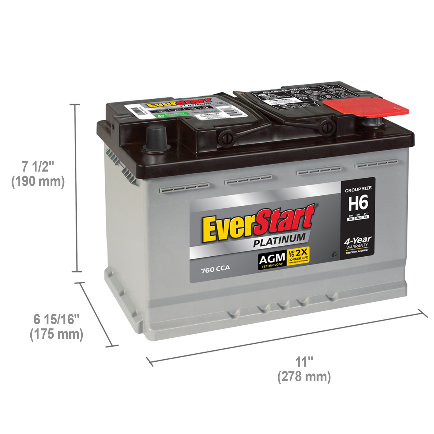 EverStart Platinum AGM Automotive Battery, Group H6 / LN3 / 48 12 Volt, 760 CCA - image 2 of 7