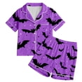 thumbnail image 3 of CAIVO Girls Halloween Pajama Sets Cute Bat Print Sleepwear Comfort Kids Nightwear Short Sleeve Lapel Button Down Shirts Tops With Shorts 2 Piece For And Little Girls Pjs, 3 of 8
