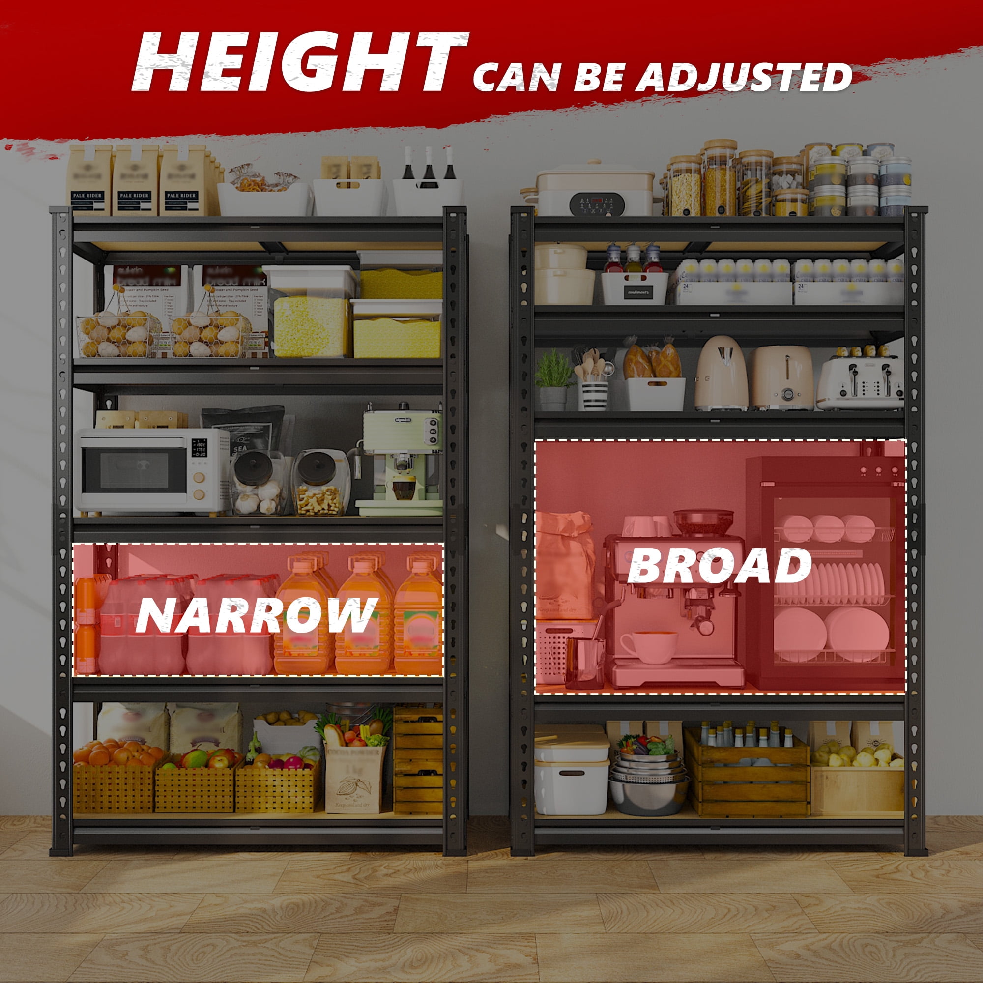 REIBII 2020LBS Storage Shelves 5 Tier Garage Shelving Heavy Duty Adjustable Shelf Units for Warehouse Pantry Closet,35.5"Lx11.9"Wx 72"H