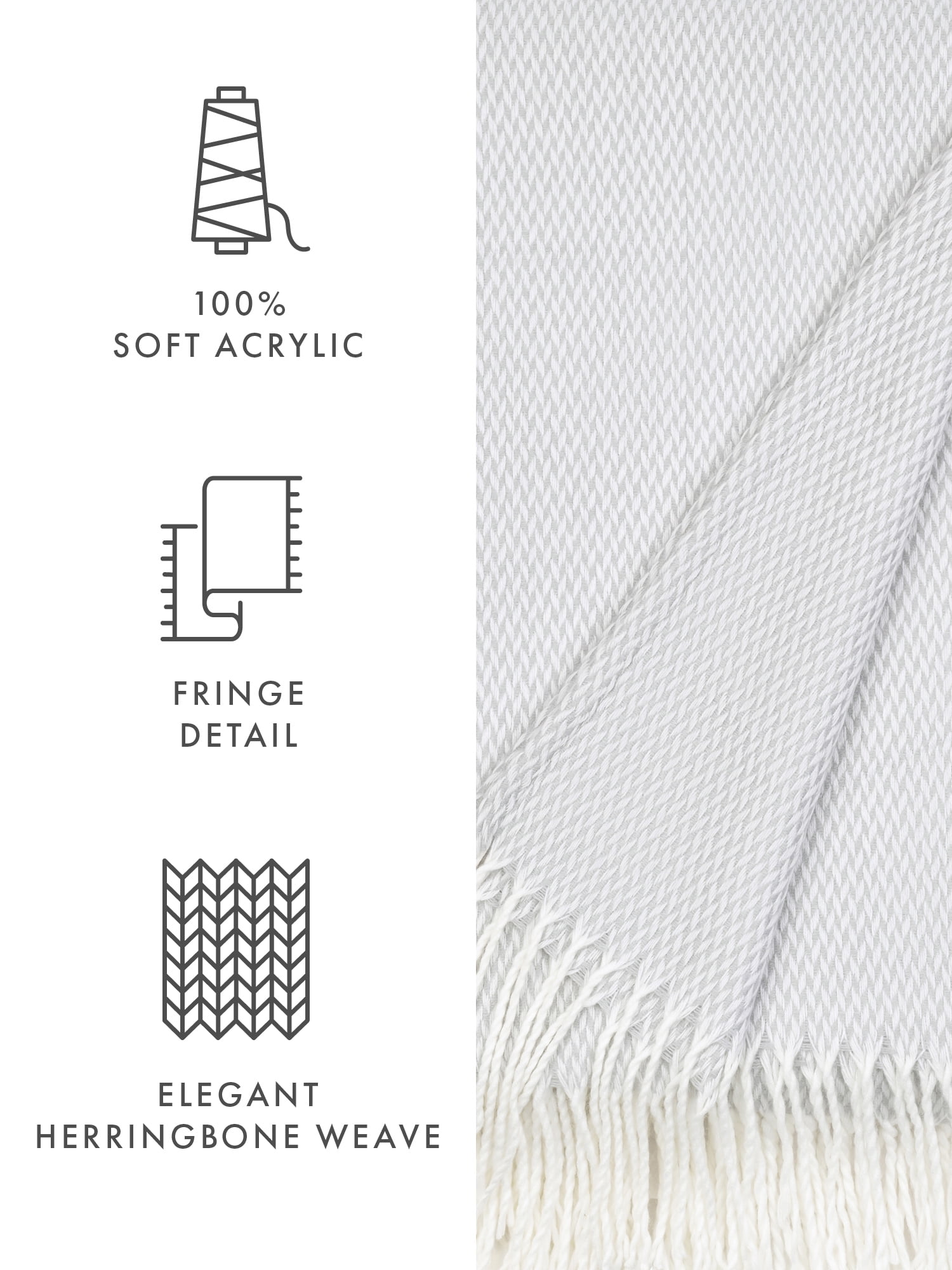 Comfort Canopy - Light Gray Herringbone Throw Blanket with Fringed Edges