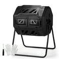 thumbnail image 3 of 42GAL Dual Chambers Composter, Rotating Compost Tumbler Bin with Sliding Doors, Metal Stand, Black Resin Heavy-Duty Composting Tumbler, 36’’H, 3 of 10