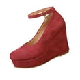 thumbnail image 2 of Willtoo Wedges for Women Closed Round Toe Ankle Strap Platform High Heel Wedge Pumps Dress Shoes Red, 2 of 6