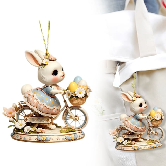 Cqxid Hangs Under $5 Easter Kawaii Bunny 2D Acrylic Tag Easter Sweet Bunny Acrylic Keychain Car Accessories Backpack Pendants Easter Decorations Spring