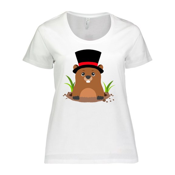 Inktastic Groundhog Day with Groundhog in Top Hat Women's Plus Size T-Shirt
