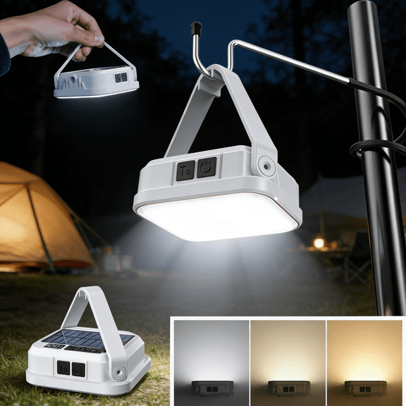 Camping Light, Rechargeable Outdoor Solar LED Light USB Charging, Solar Handled Lamp with LCD Battery Display, Home Atmosphere Emergency Camping Lights, Ideal for Fishing,Climbing,Yard,Patio,Camping