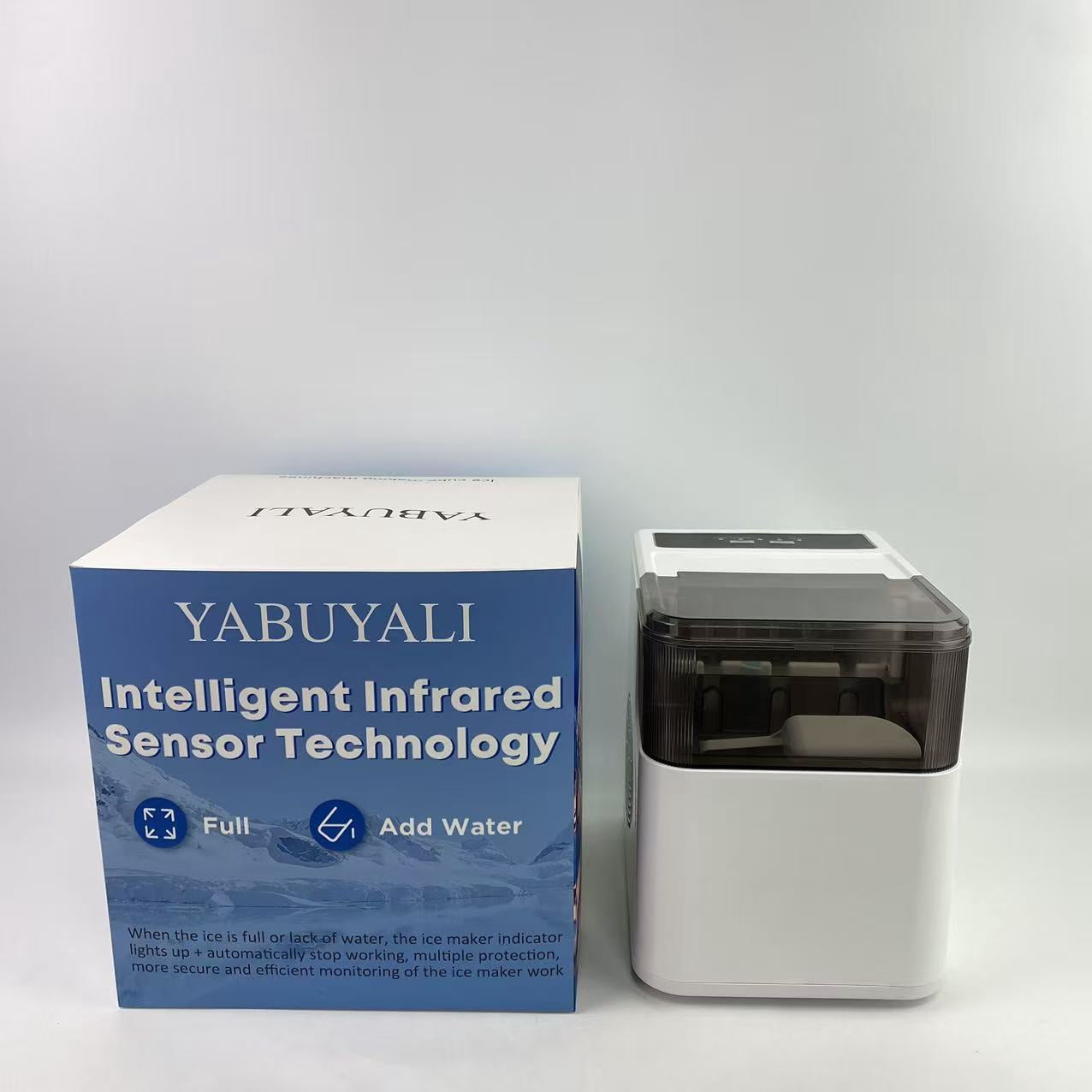 YABUYALI Ice cube making machines,Countertop Ice Maker Machine with Handle, 26lbs Per Day, 9 Ice Cubes Ready in 6 Mins, for Home/Kitchen/Camping/RV (White)