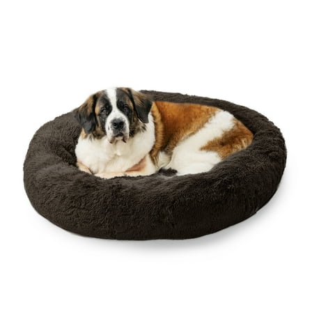 Best Friends by Sheri The Original Calming Donut Dog and Cat Bed in Shag Fur Dark Brown, Extra 45x45"
