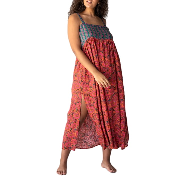 xiaxaixu Robe de Plage Longue Femmes Bretelles Spaghetti Imprimé Floral Robe Split Midi Slip Robe