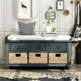 thumbnail image 2 of Rustic Storage Bench With 3 Drawers & 3 Rattan Baskets, Shoe Storage Bench For Entryway, Living Room (Antique Navy), 2 of 8