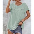 thumbnail image 2 of Top de manga corta con cuello redondo para mujer, blusa informal elegante de encaje de Color puro para trabajo de oficina, verde claro XL, 2 of 7