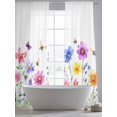 thumbnail image 5 of Colorful Wildflower Sheer Curtains 84 inches Long 2 Panels Set Bee Butterfly Purple Blue Pink Plant Sheer Window Curtain Rod Pocket Voile Drapes for Living Room/Bedroom, Each 52" W x 84" L, 5 of 7