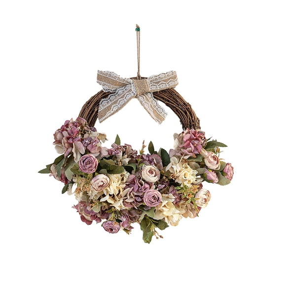 16.54 Inch Artificial Daisy Wreath with Lavender Accents Rustic Floral Wreath for Front Door Wall Decor Spring Summer Home Wedding Farmhouse Decor