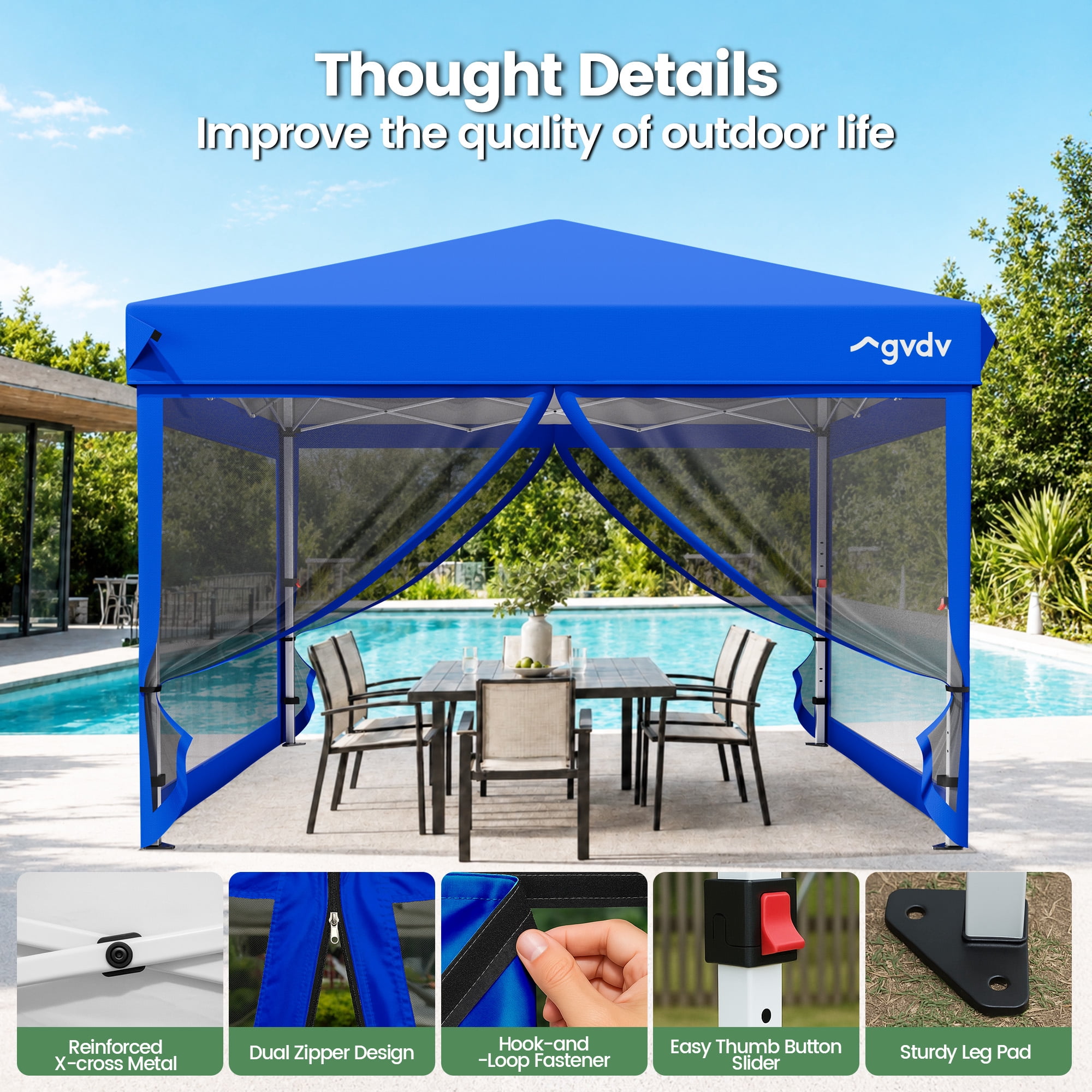 GVDV 10'x10' Canopy Tent with Mosquito Net, Zippered Doors