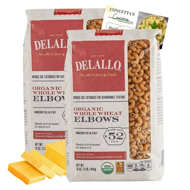 Delallo Whole Wheat Elbows Macaroni Pasta 1 lb Two (2) Pack with one