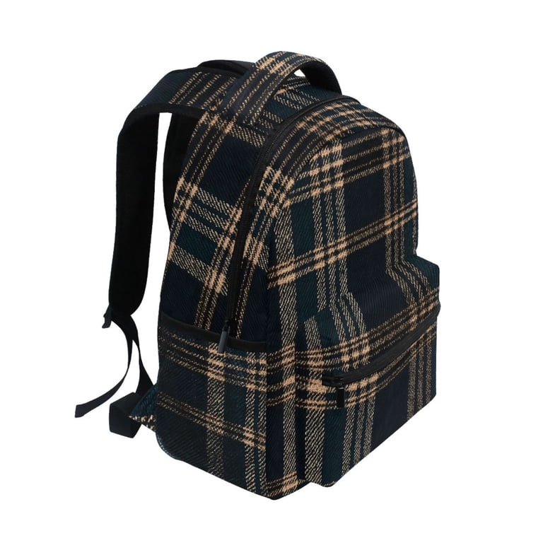 dark green plaid mini backpack School Backpack Lightweight Multipocket College High Middle Student Bag 15L Dark  Green Brown Tartan