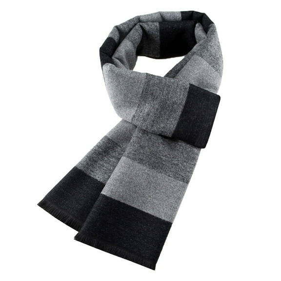 Men's Winter Classic Wool Scarf Warm Checked Lightweight Knitted Striped Scarves with Gift Box
