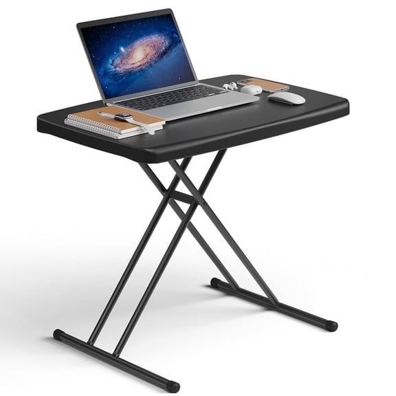 Folding Table  30 Inch - Small Desk Adjustable Height TV Tray for Laptop, Couch, Camping - Heavy Duty Utility Foldable Table for Small Spaces, No Assembly Required, Black Granite