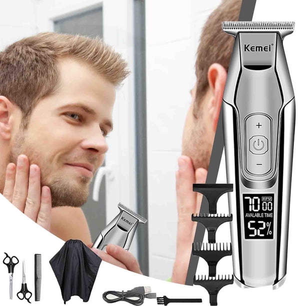 Cortapelos para hombres, cortapelos para hombres, cortapelos KM-5027, afeitadora LED de alta velocidad, empujador USB, cortadora eléctrica de empuje.
