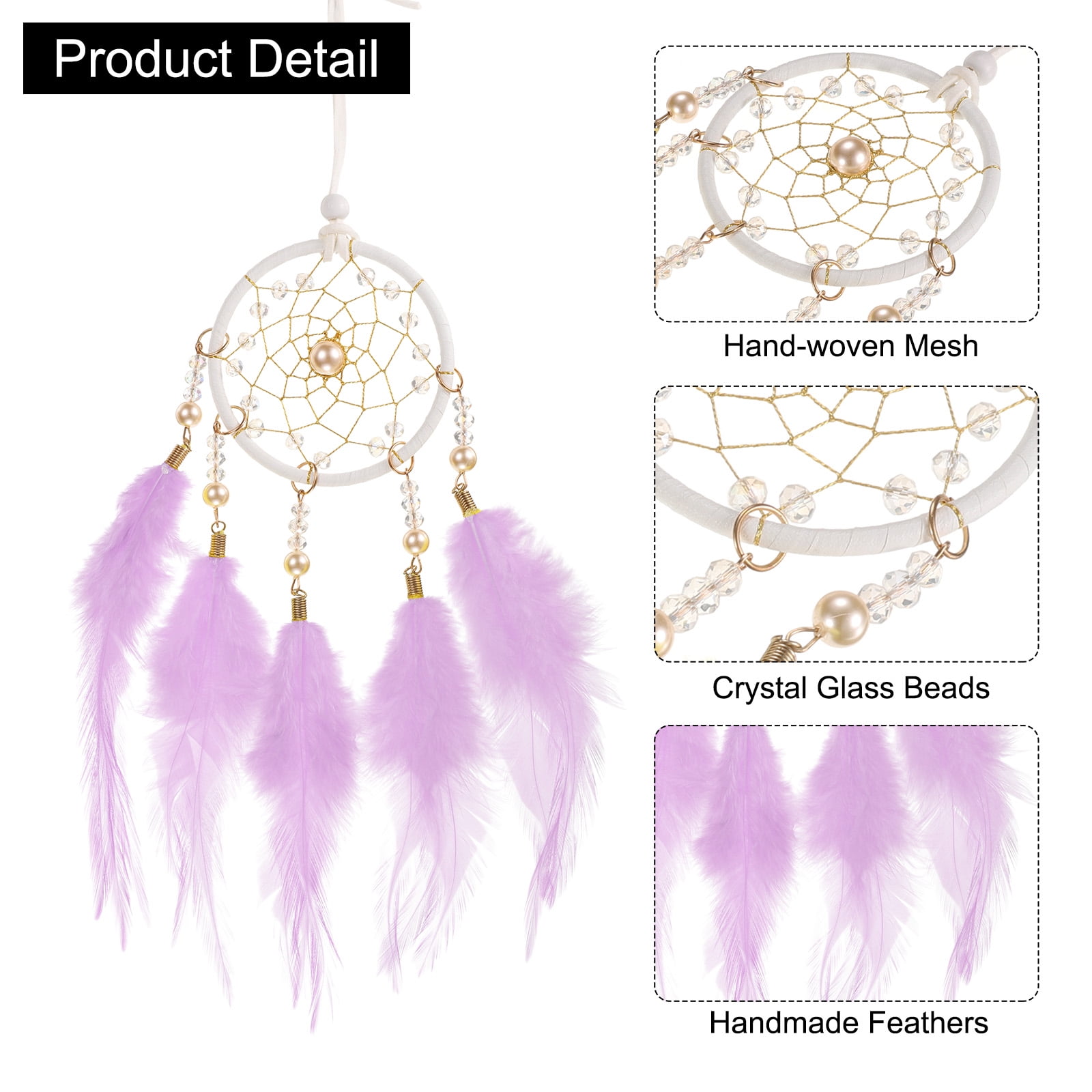 Unique Bargains Dream Catchers Handmade Feather Dreamcatcher with Crystal Beads Purple