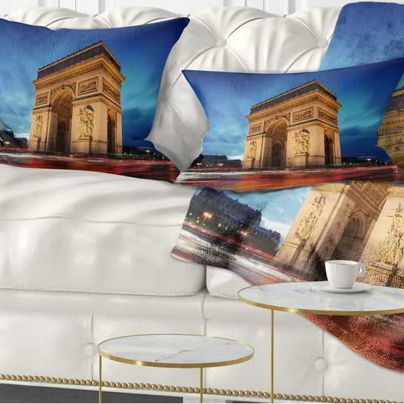 Designart Arch of Triumph in Paris - Landscape Photo Throw Pillow - 12x20