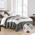 thumbnail image 3 of Bedduvit Gray Quilts for Queen Bed - 100% Cotton Quilt Set, Grey Beige Striped Plaid Queen Size Quilts, Farmhouse Lightweight Bedspread, Reversible 3-Piece Bed Spread Coverlet Bedding Set - 98x90, 3 of 11