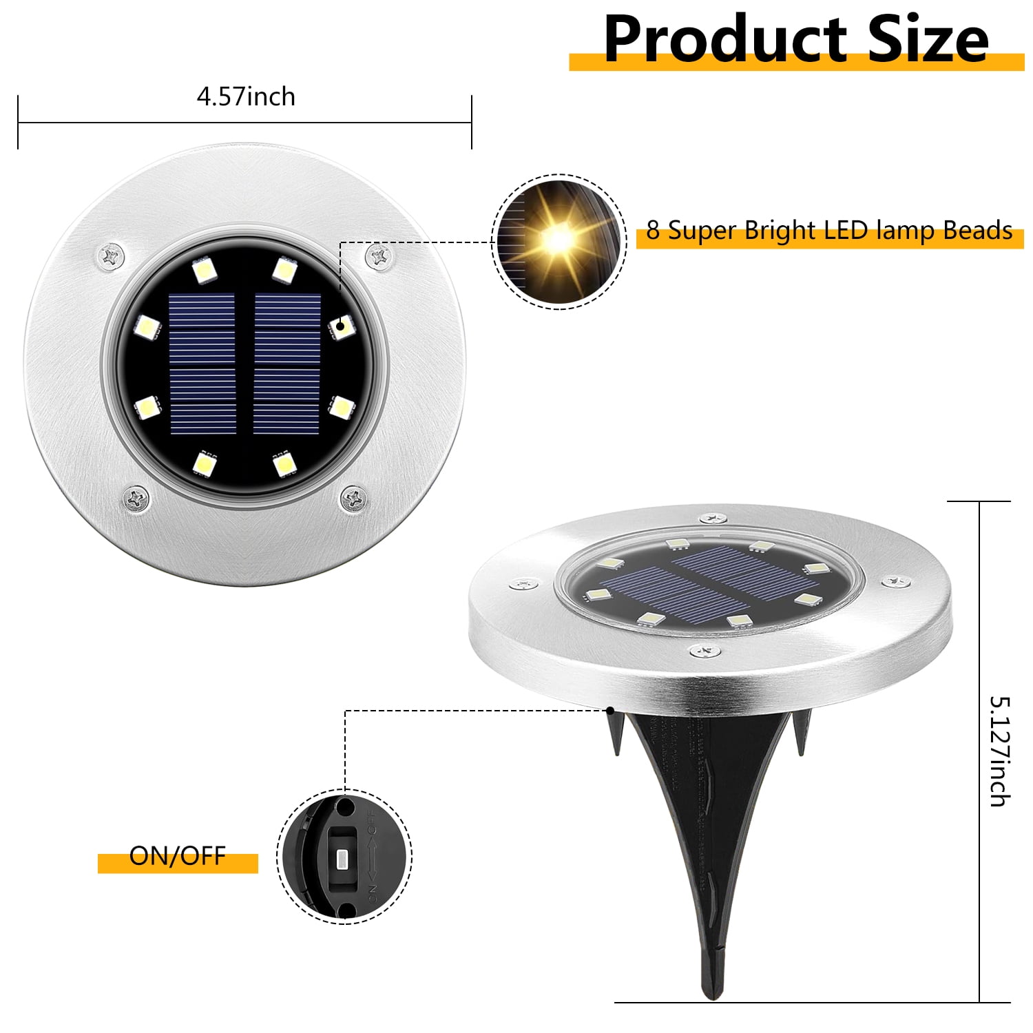 8 Pack 8 LED Solar Disk Lights, Outdoor Solar Ground Landscape Light for Garden Patio Decor, Warm White