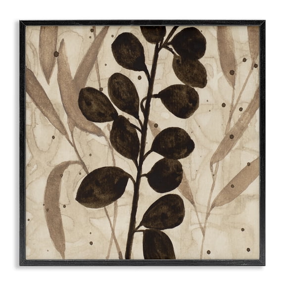 Stupell Industries Beige & Brown Natural Leaves Floral Painting Black Framed Art Print Wall Art, 12 x 12
