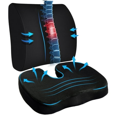 Kaibinsi  Memory Foam Chair Seat & Lumbar Cushion for Tailbone, Hip Pain Relief - Ideal for Office, Car, Wheelchair