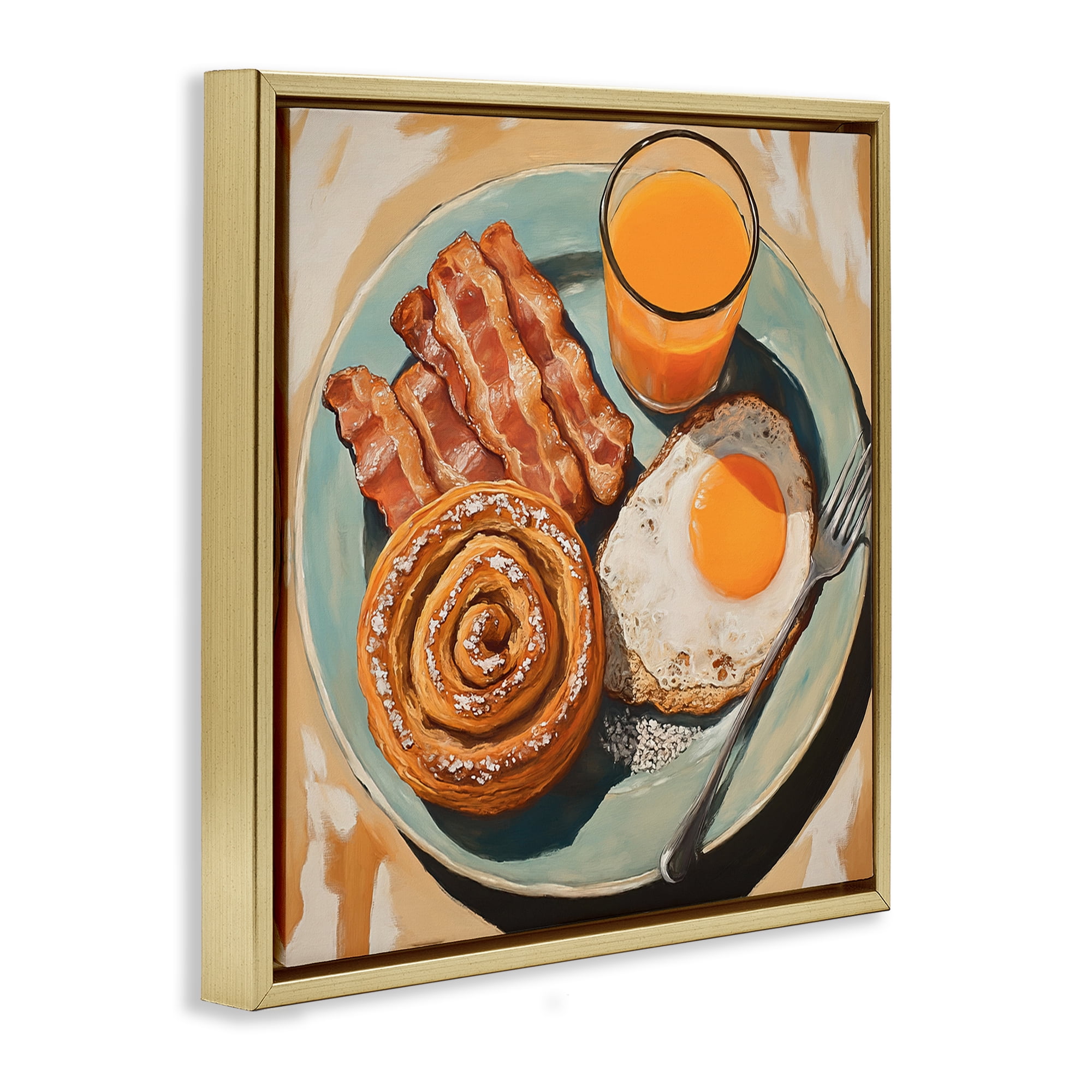 Stupell Industries Cinnamon Roll Breakfast Gold Framed Floater Canvas Wall Art, design by Tina LeCour