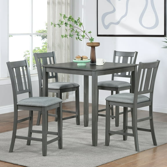 YIYADO Kitchen Table Set 5 Piece Dining Table Set Solid Wood Square Table and Chairs Breakfast Table Set for 4 People, Small Dining Room Table Set for Dining Room Home Kitchen Living Room, Gray