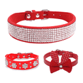 thumbnail image 1 of Collar de perro de cuero PU Collar de perro de mosaico de flores de diamantes de imitación rosa ajustable MFZFUKR CPB-US-YY140-6, 1 of 5