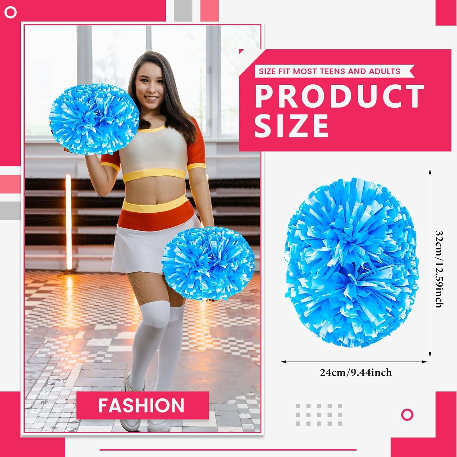 20 PCS Metallic Cheerleading Pom Pom for Team Spirit Sports Dance Cheering Kids Adults