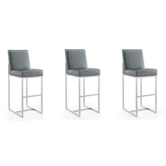 Manhattan Comfort Element 29.53" Faux Leather Barstool in Gray (Set of 3)