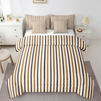 Manfei Brown Geometric Lines 7pcs Bedding Comforter Set,Aesthetic Striped Queen Bedding Sets,Minimalism Geometric Stripes Queen Sheet Sets For Girls Boys,Super Cozy Room Decor Reversible
