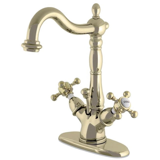 Kingston Brass KS1432BX Robinet de Lavabo 4 Po. avec Poignée Croisée & Poignée & Raccord en Laiton, Laiton Poli