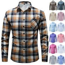 Long Sleeve Shirts for Men(L-7XL), Titcea Plaid Print Buttons Lapel Neck Casual Shirt, Loose Comfortable Checkered Blouse with Pocket