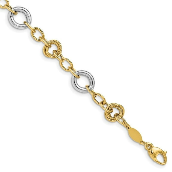 Auriga Fine Jewelry 14K Two-tone Gold Fancy Circles Cable Link Bracelet 7.5inch for Women
