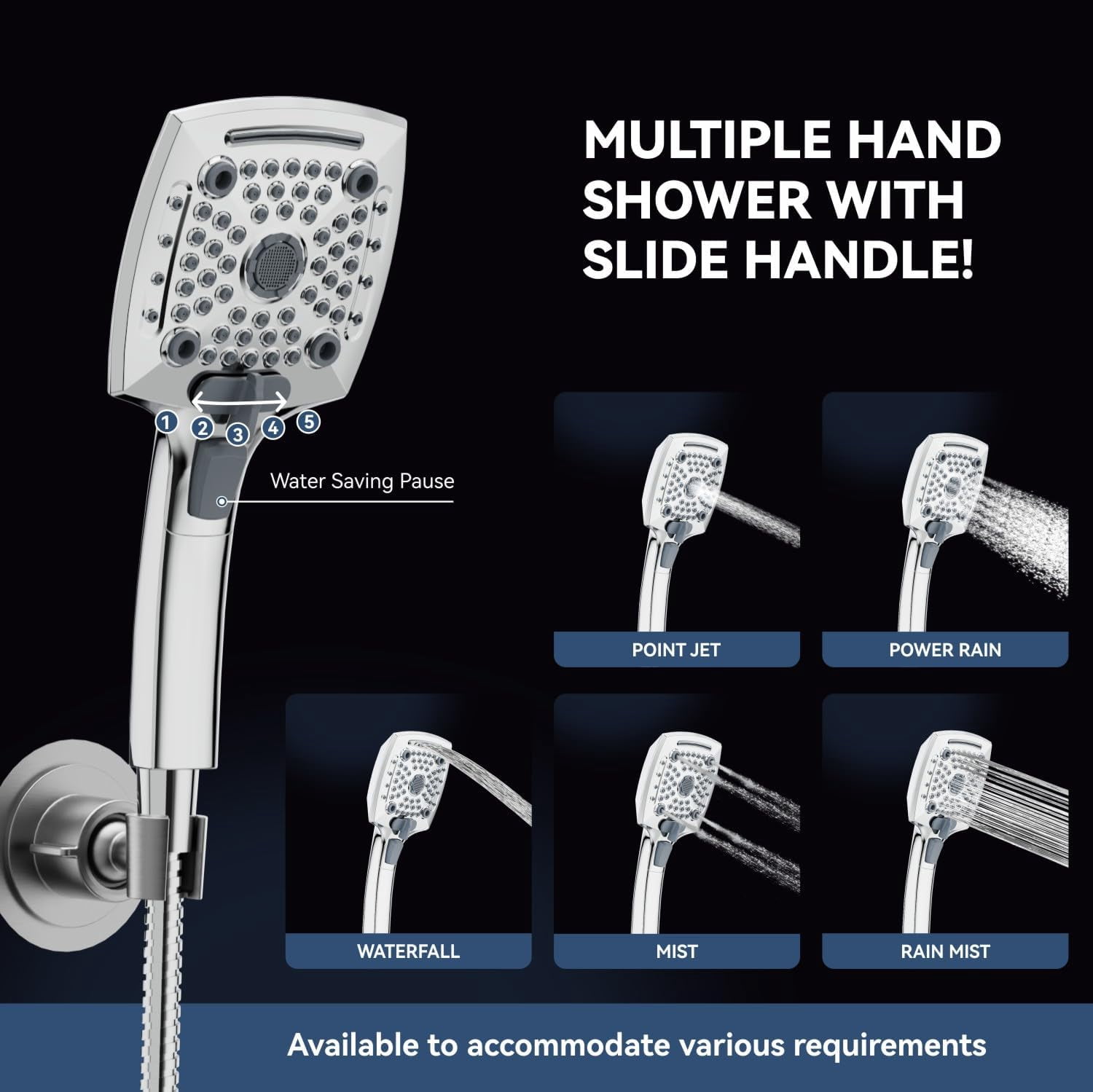 Rain Shower Head with Handheld Spray, Rainfall Shower Head Combo with 60" Hose, Adjustable Dual Showerhead Set with 3-Way Diverter, Chrome