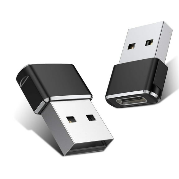 2 Pack USB to USB C Adapter, Type C Female to USB A Male Charger Cable Converter for Phone(Black)