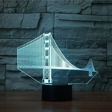 YSITIAN 3D Golden Gate Bridge Night Light Touch Table Desk Optical Illusion Lamps 7 Color Changing Lights Home Decoration Xmas Birthday Gift YT03-250