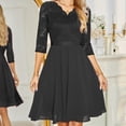 thumbnail image 2 of Robe de Soirée pour Femme à Col en V, Manches 3/4, Dentelle Chiffon, Robe Midi, Fête, Demoiselle d'Honneur, Invitée de Mariage, Cocktail, Bal de Promo, Robes pour Occasions, 2 of 5