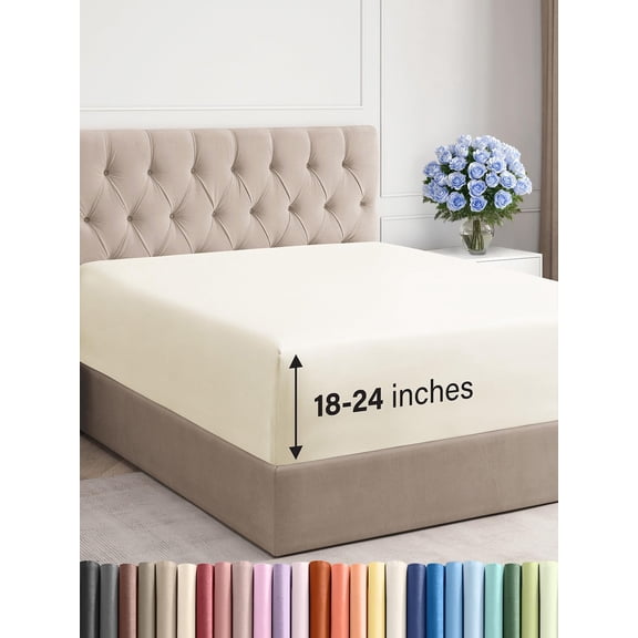 Osmanthus Extra Deep Queen Fitted Sheet - Hotel Luxury Single Fitted Sheet Only - Easily Fits 18 inch to 24 inch Mattress - Ultra Soft, Wrinkle & Fade Free w/Extra Deep Pockets - Breathable & Comfy