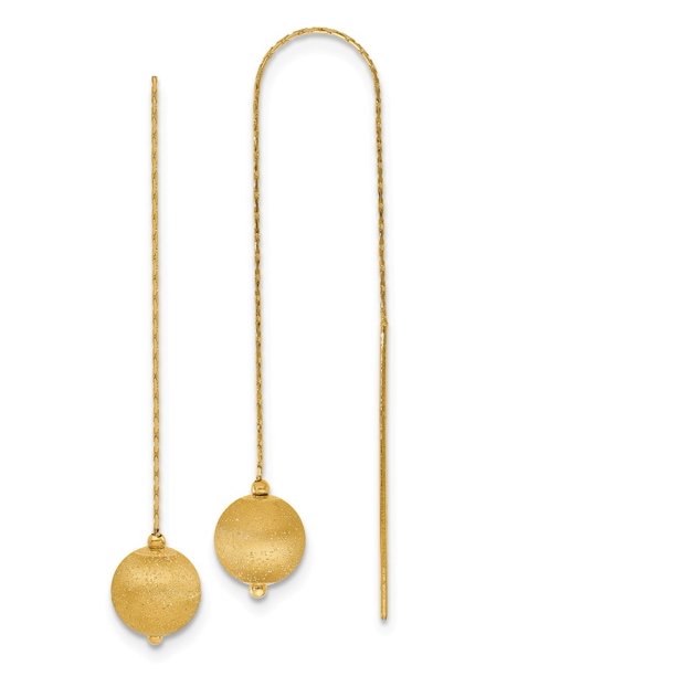 AA Jewels Solid 14k Yellow Gold Glitter Ball Threader Earrings