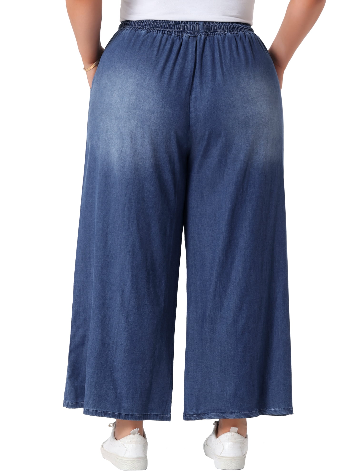 DARING DIVA Women's Plus Chambray Baggy Fit Jeans Denim Pants with Pockets 2X Black Blue
