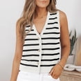 thumbnail image 2 of Gilet Court à Rayures pour Femme Sans Manches à Boutons, Cardigan Chandail pour Tenue Décontractée Chic, 2 of 7