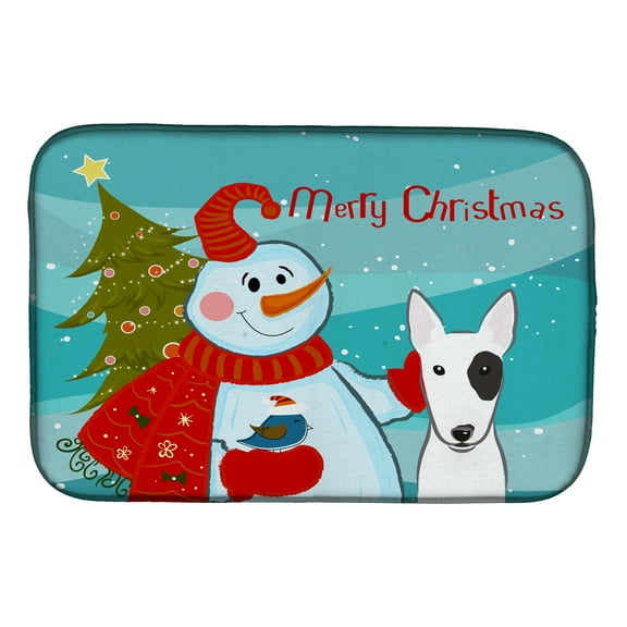 Snowman with Bull Terrier Dish Drying Mat