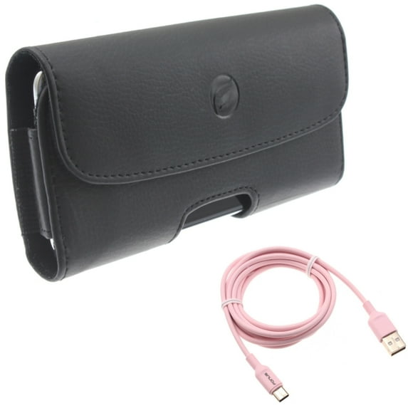 6ft USB-C Cable w Case Belt Clip for Samsung Galaxy A73 5G,A13 5G,A03s Phones - Pink Charger Cord Power Wire, Leather Holster Cover Pouch