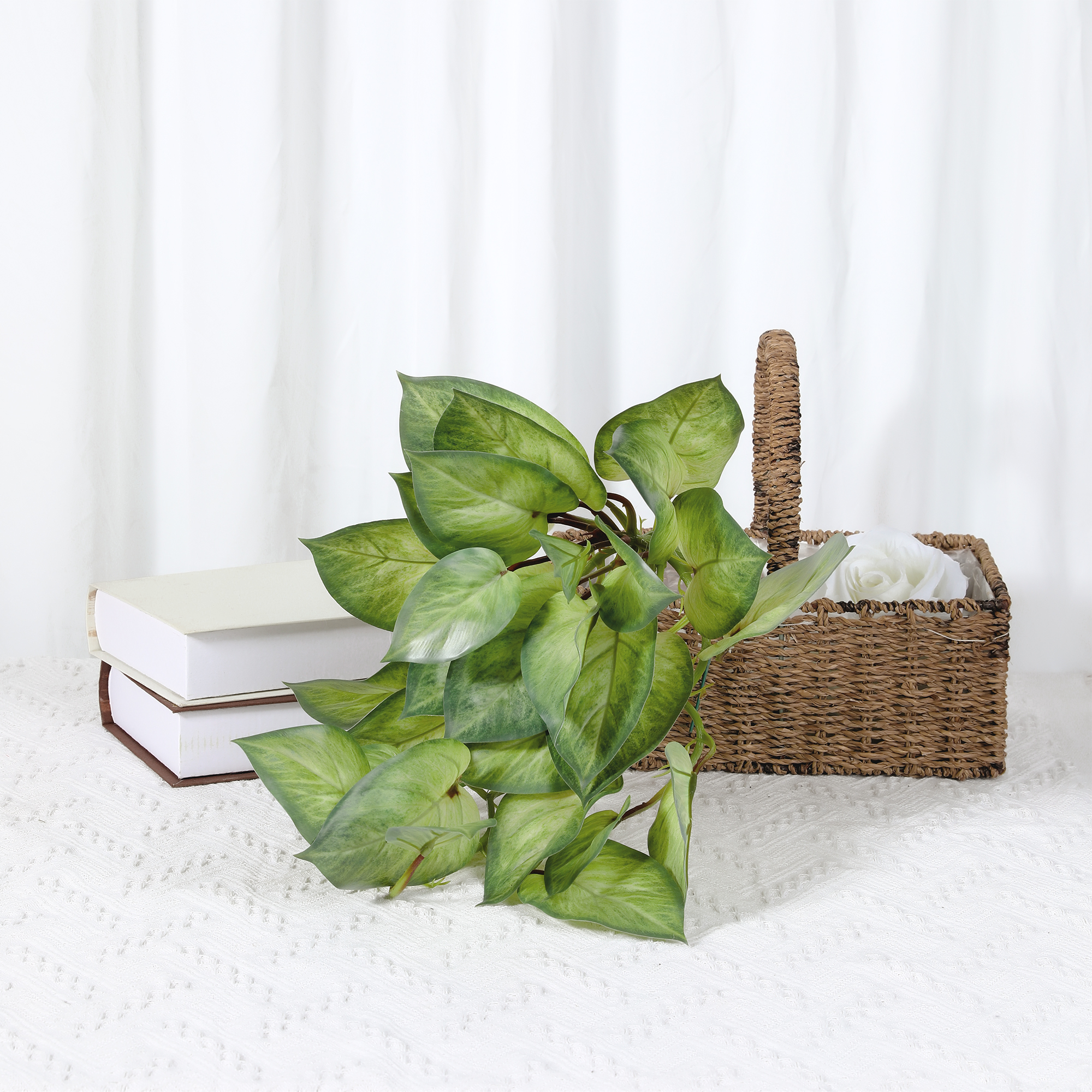Unique Bargains Artificial Stems Leaves Fake Greenery Plants Faux Leaf Decor Green Pothos