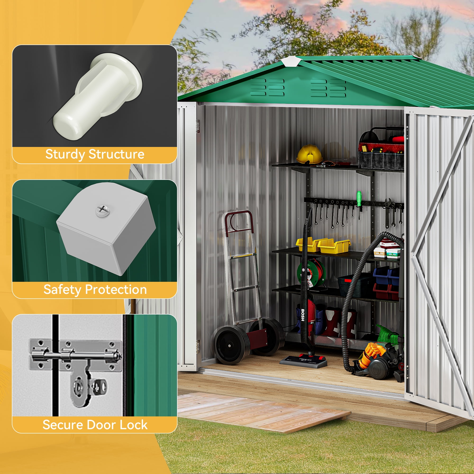 Uforic Multifunctional Metal Storage Sheds, 3.74 x 67.30 x 24.01 inches, Green