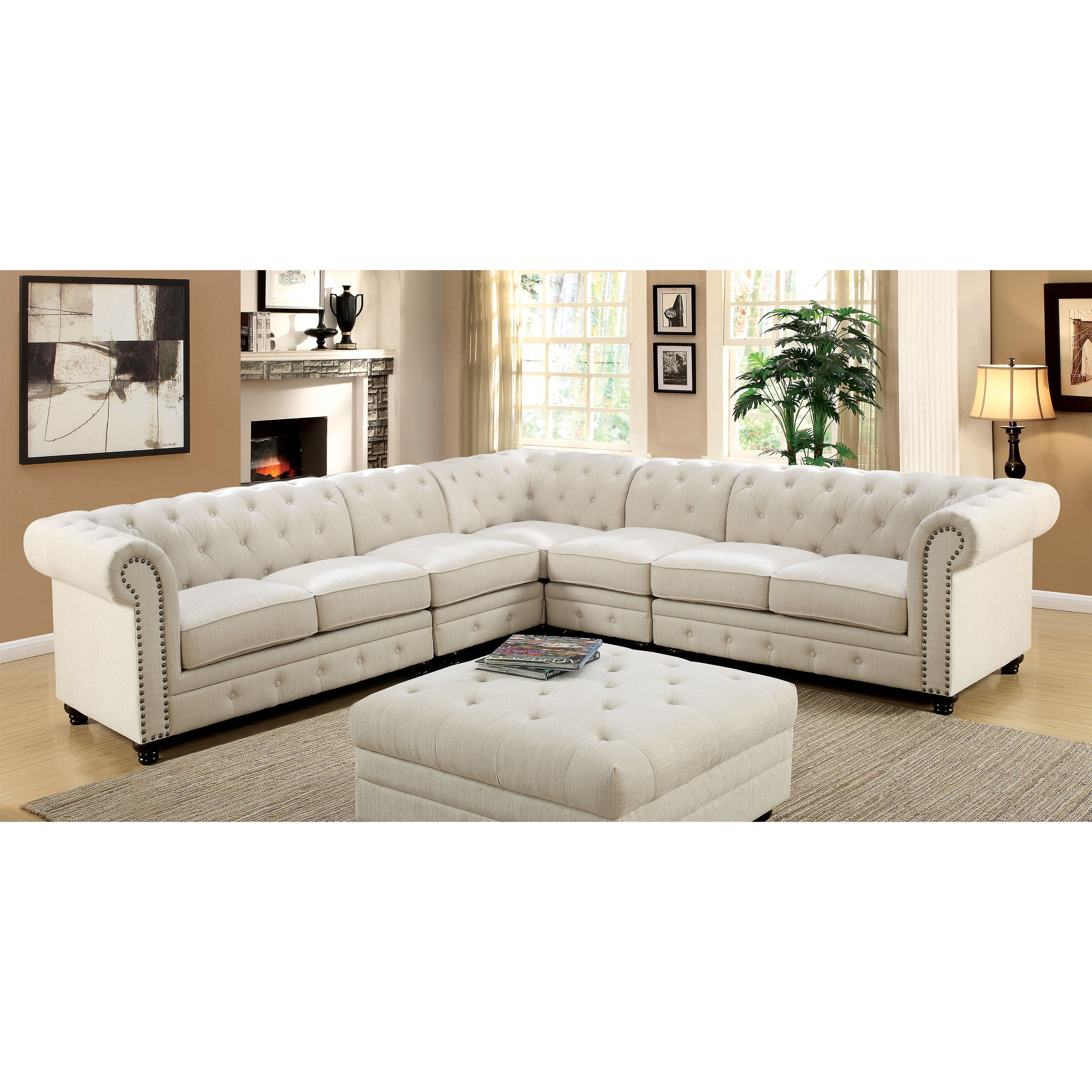 Furniture of America Contemporary Fabric Calista Armless Chair, Ivory